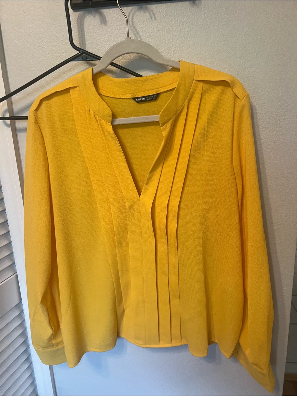 **Never Worn** SHEIN Bright Yellow Pleated V-Neck Blouse